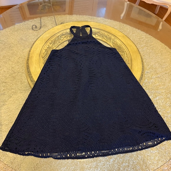 NWT Lilly Pulitzer Quinn Swing Dress Knotty Lace Navy Blue Size Medium Halter - Picture 3 of 10